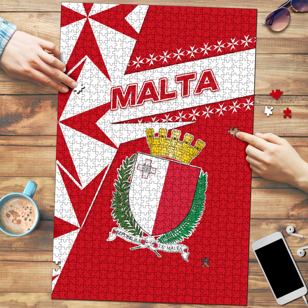 Malta Puzzle with Red White Starburst Design - Wonder Print Shop