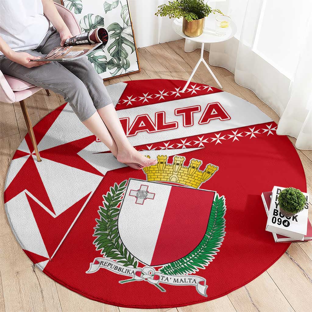 Malta Round Carpet with Red White Starburst Design - Wonder Print Shop