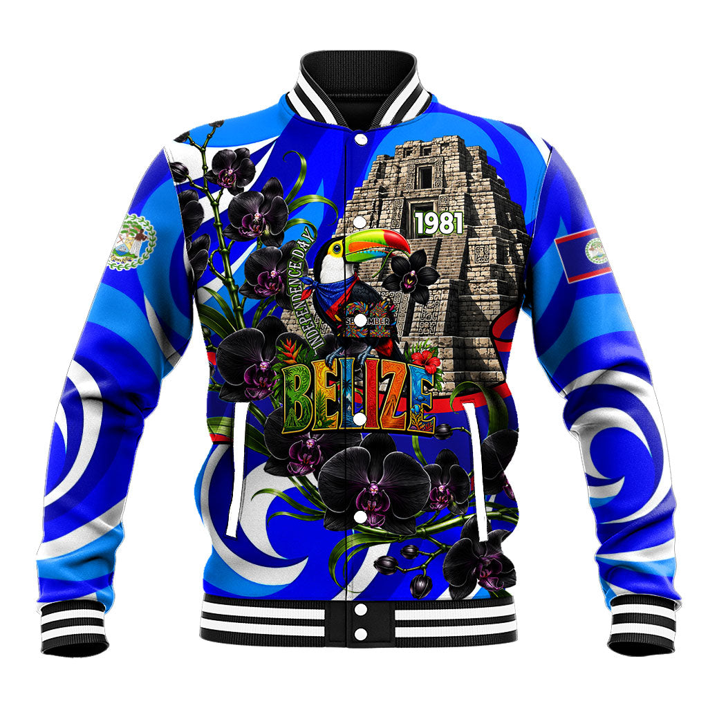 Belize Independence Day 1981 Baseball Jacket Toucan Mayan Pyramid Black Orchid Patriotic