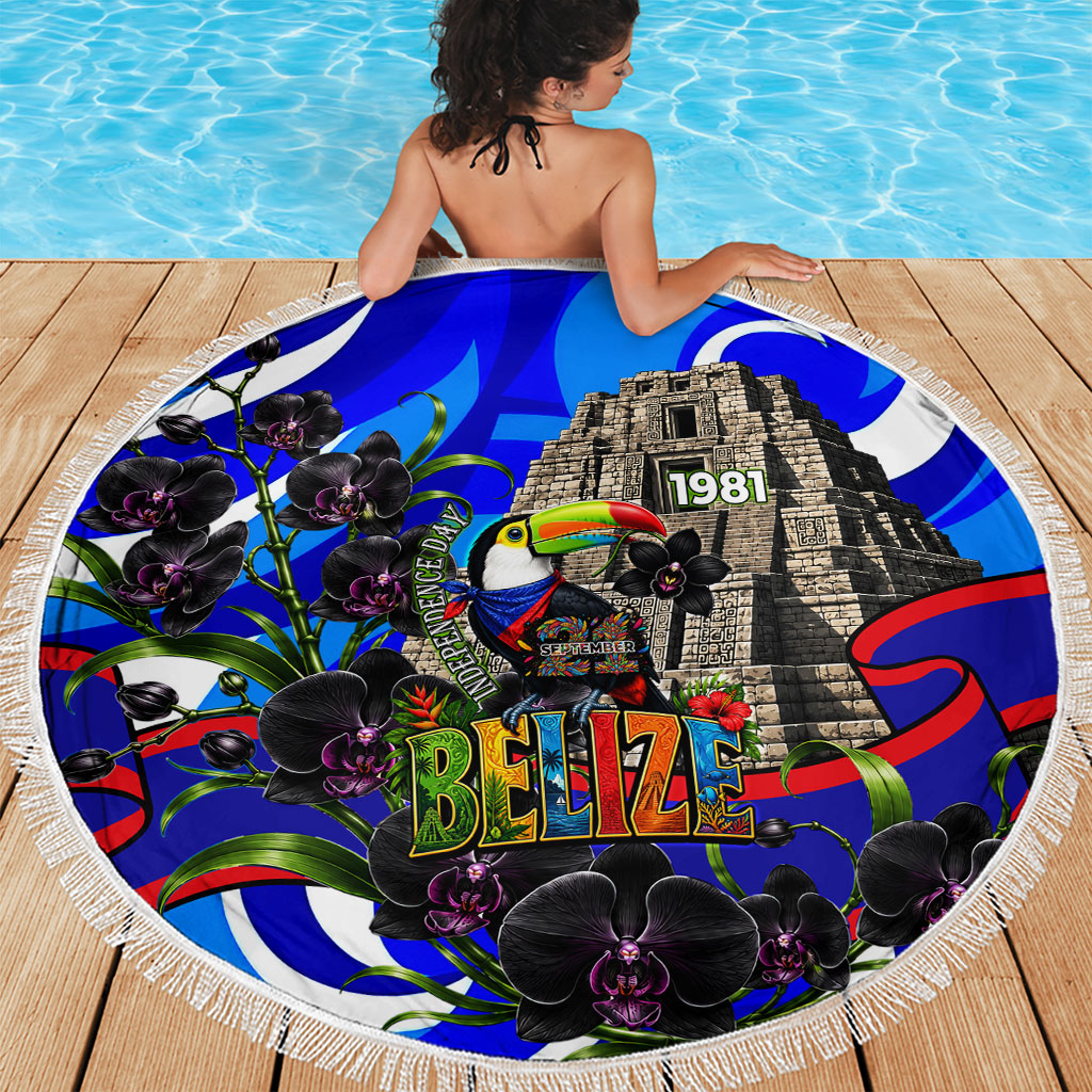 Belize Independence Day 1981 Beach Blanket Toucan Mayan Pyramid Black Orchid Patriotic