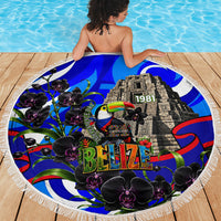 Belize Independence Day 1981 Beach Blanket Toucan Mayan Pyramid Black Orchid Patriotic