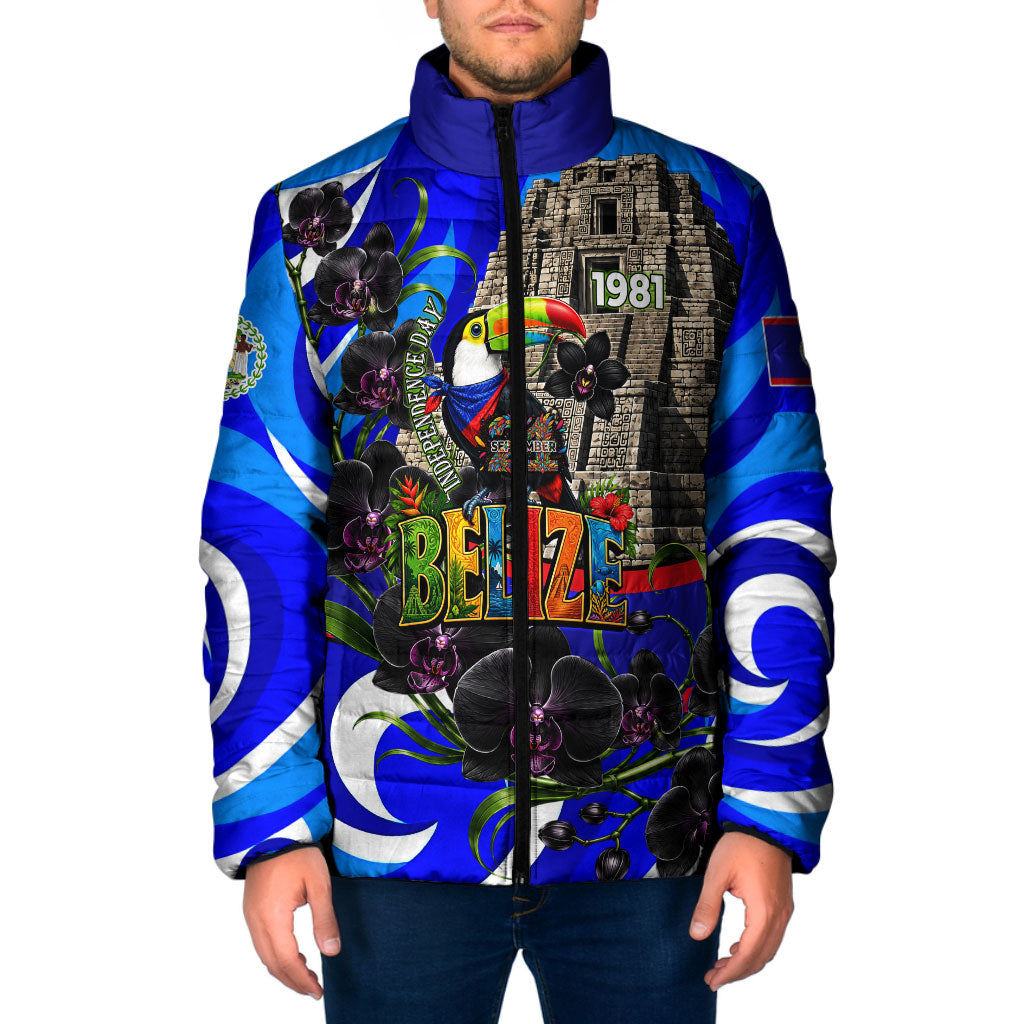 Belize Independence Day 1981 Padded Jacket Toucan Mayan Pyramid Black Orchid Patriotic