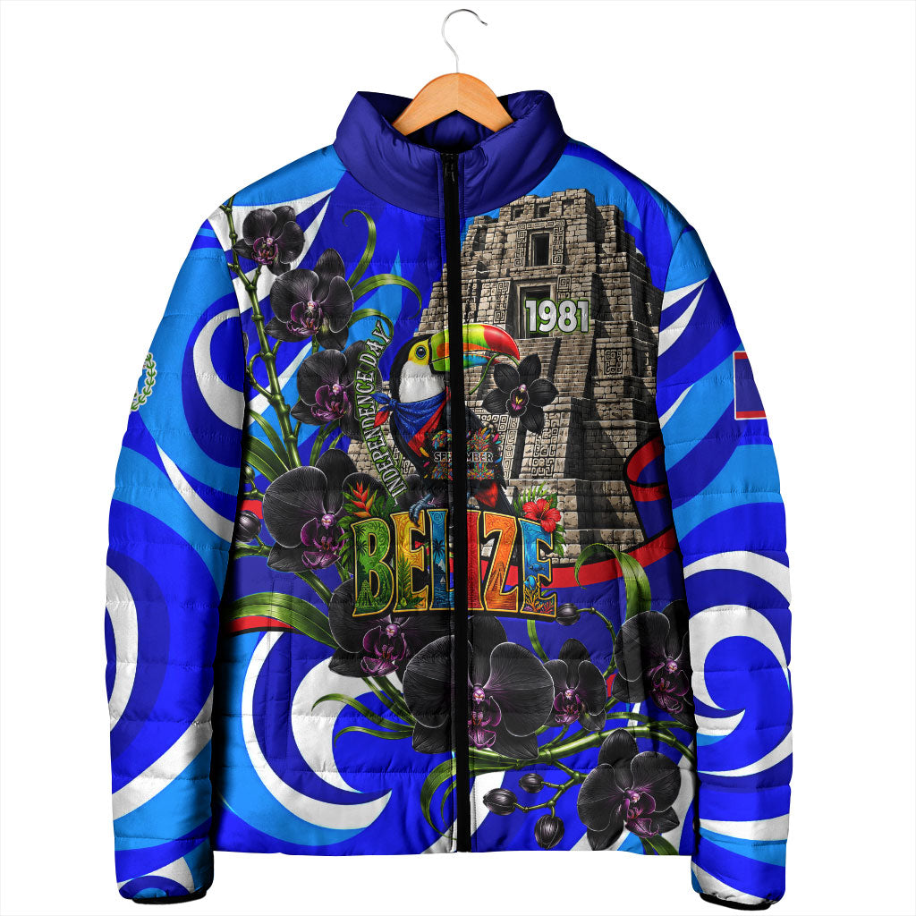 Belize Independence Day 1981 Padded Jacket Toucan Mayan Pyramid Black Orchid Patriotic