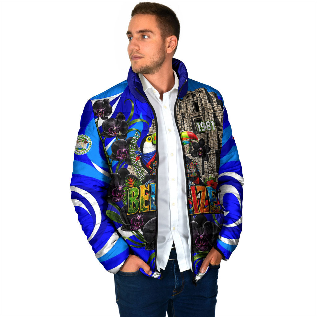 Belize Independence Day 1981 Padded Jacket Toucan Mayan Pyramid Black Orchid Patriotic