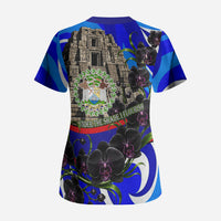 Belize Independence Day 1981 Scrub Top Toucan Mayan Pyramid Black Orchid Patriotic