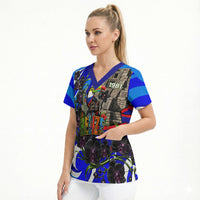 Belize Independence Day 1981 Scrub Top Toucan Mayan Pyramid Black Orchid Patriotic
