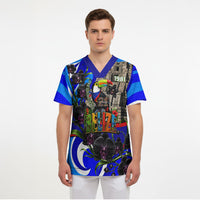 Belize Independence Day 1981 Scrub Top Toucan Mayan Pyramid Black Orchid Patriotic