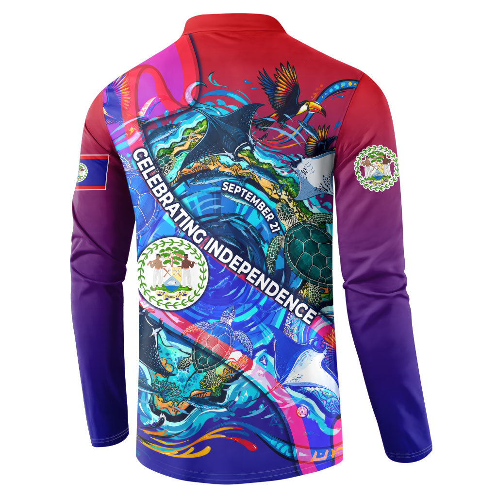 Belize Independence Day September 21 Button Sweatshirt Vibrant Tropical Sea Turtle Patriotic
