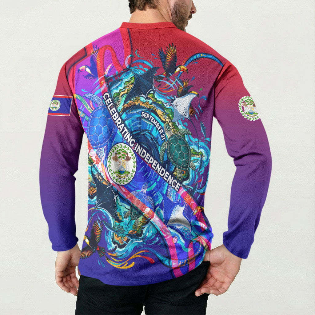 Belize Independence Day September 21 Button Sweatshirt Vibrant Tropical Sea Turtle Patriotic