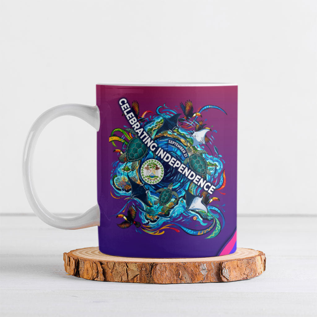 Belize Independence Day September 21 Ceramic Mug Vibrant Tropical Sea Turtle Patriotic