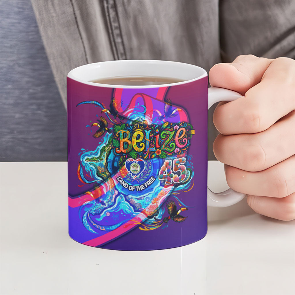 Belize Independence Day September 21 Ceramic Mug Vibrant Tropical Sea Turtle Patriotic