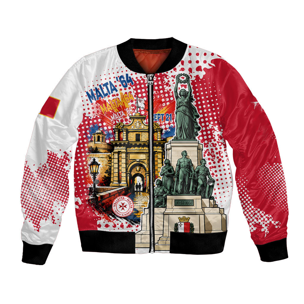 Malta Independence Day Bomber Jacket Maltese Flag Monument Coat Of Arms Halftone