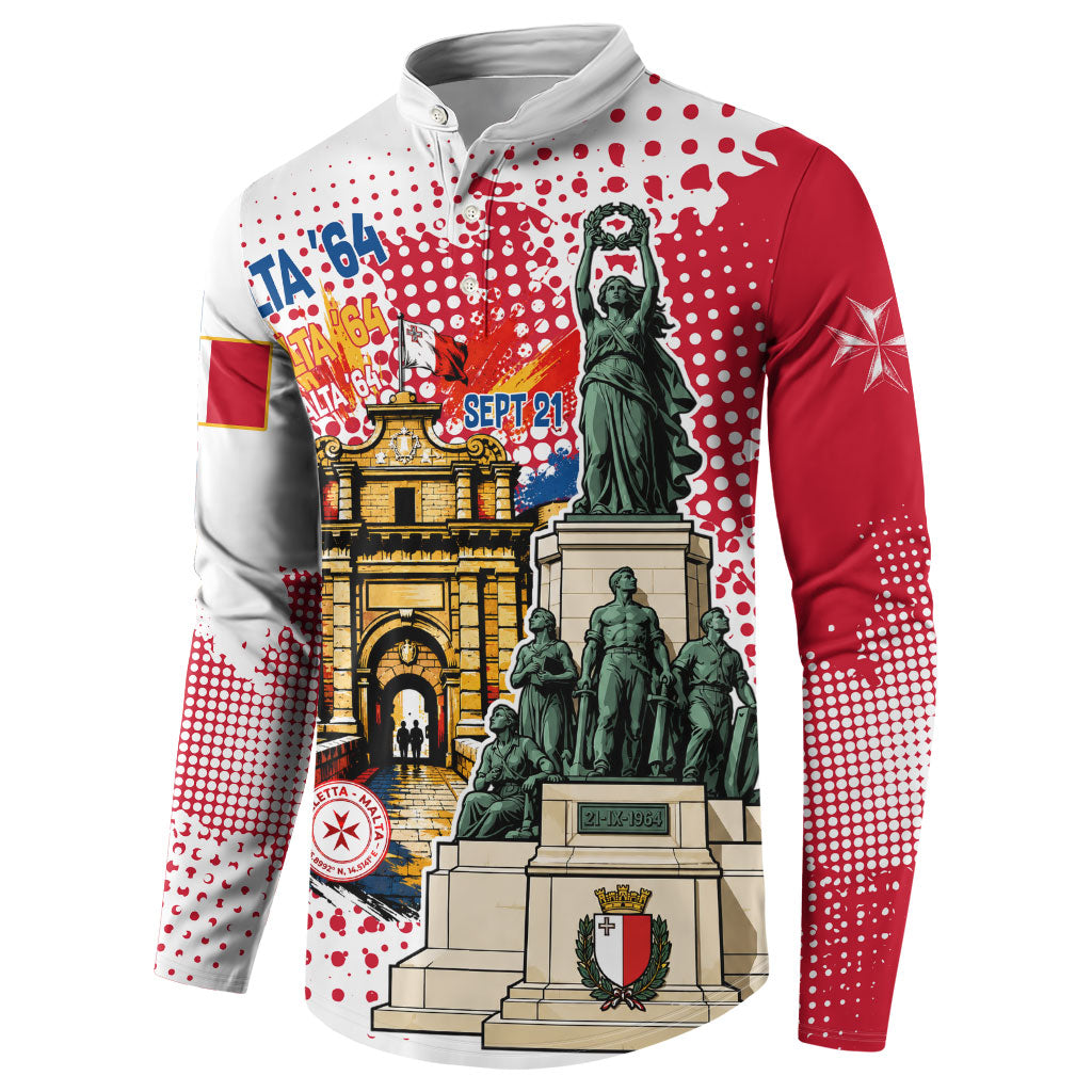 Malta Independence Day Button Sweatshirt Maltese Flag Monument Coat Of Arms Halftone
