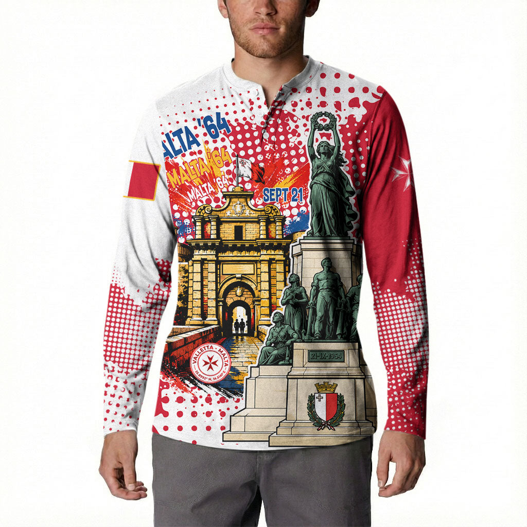Malta Independence Day Button Sweatshirt Maltese Flag Monument Coat Of Arms Halftone