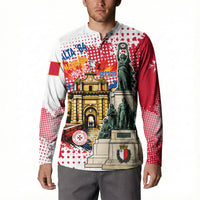 Malta Independence Day Button Sweatshirt Maltese Flag Monument Coat Of Arms Halftone