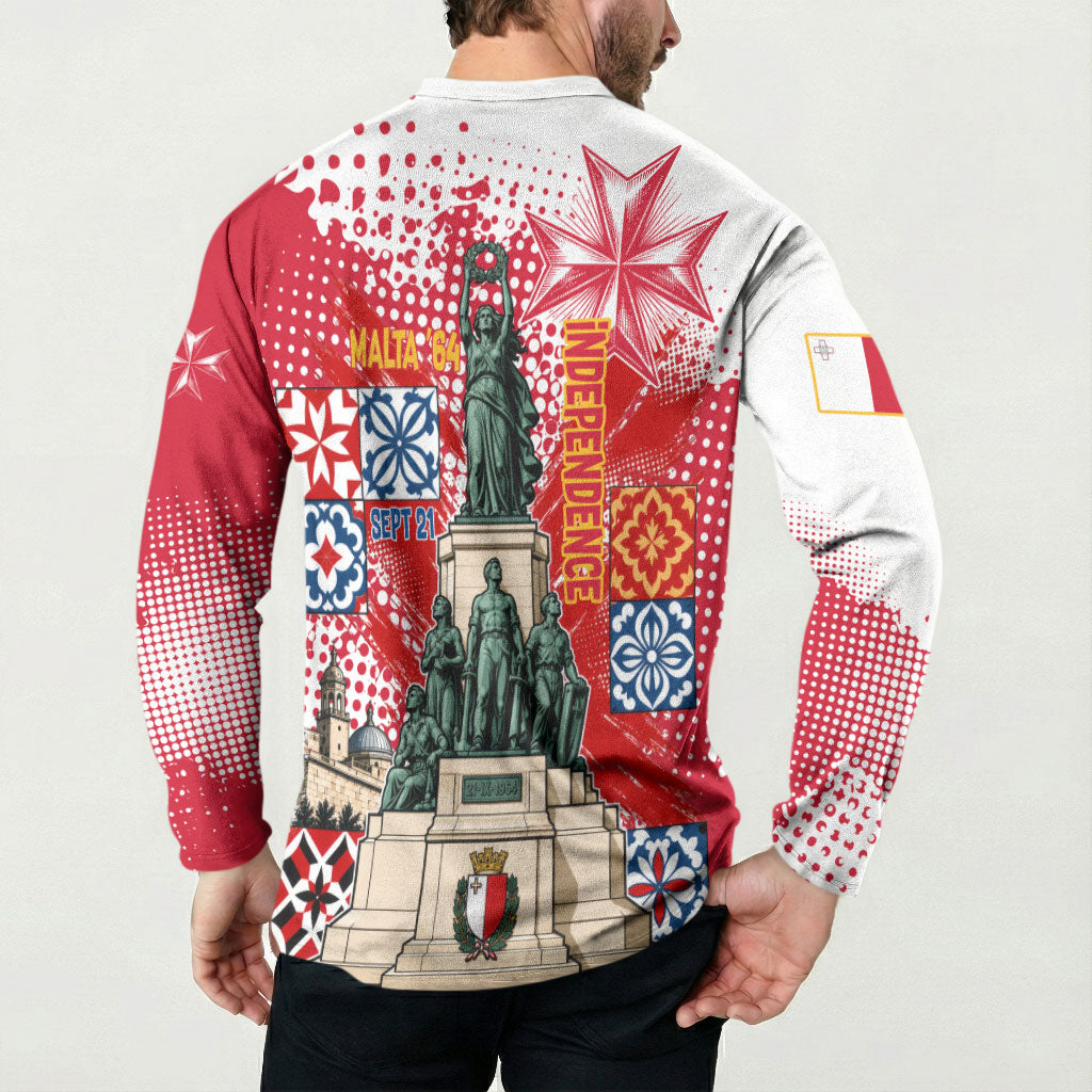Malta Independence Day Button Sweatshirt Maltese Flag Monument Coat Of Arms Halftone