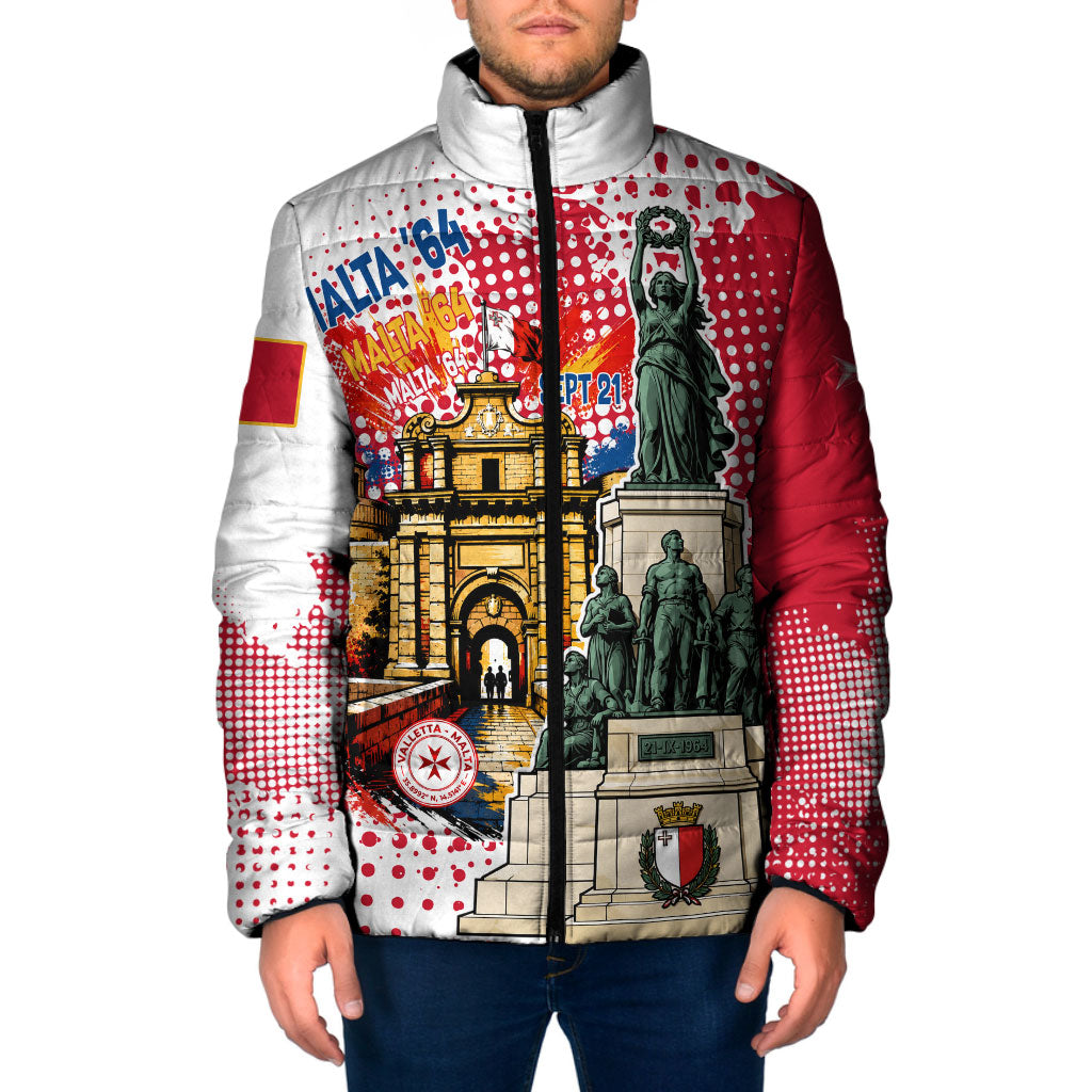 Malta Independence Day Padded Jacket Maltese Flag Monument Coat Of Arms Halftone