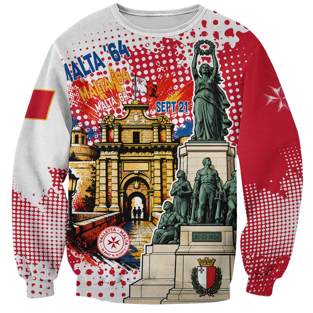 Malta Independence Day Sweatshirt Maltese Flag Monument Coat Of Arms Halftone