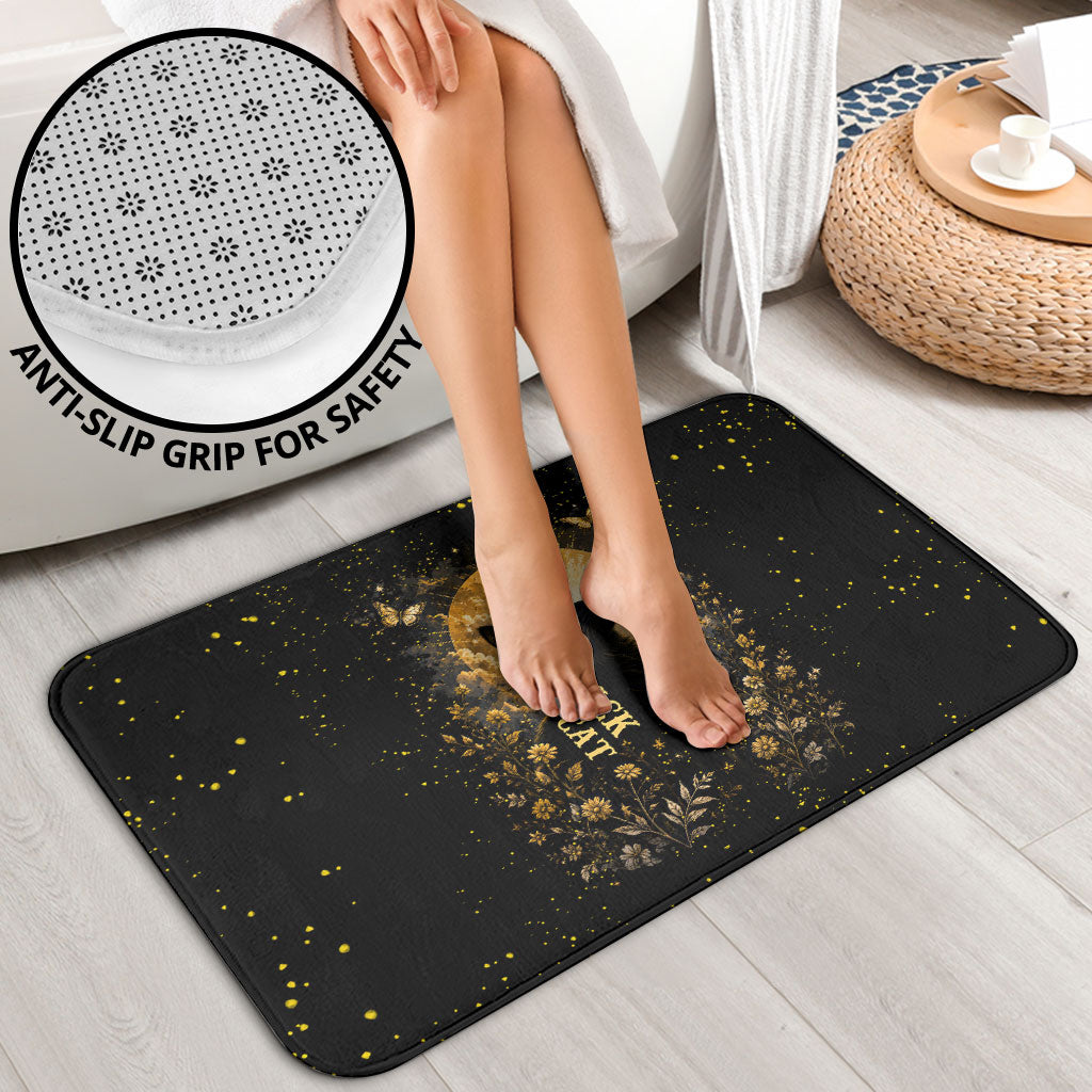 Black Cat Celestial Moon Bathroom Set Mystical Gold Floral Night Sky