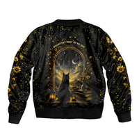 Black Cat Celestial Moon Bomber Jacket Mystical Gold Floral Night Sky