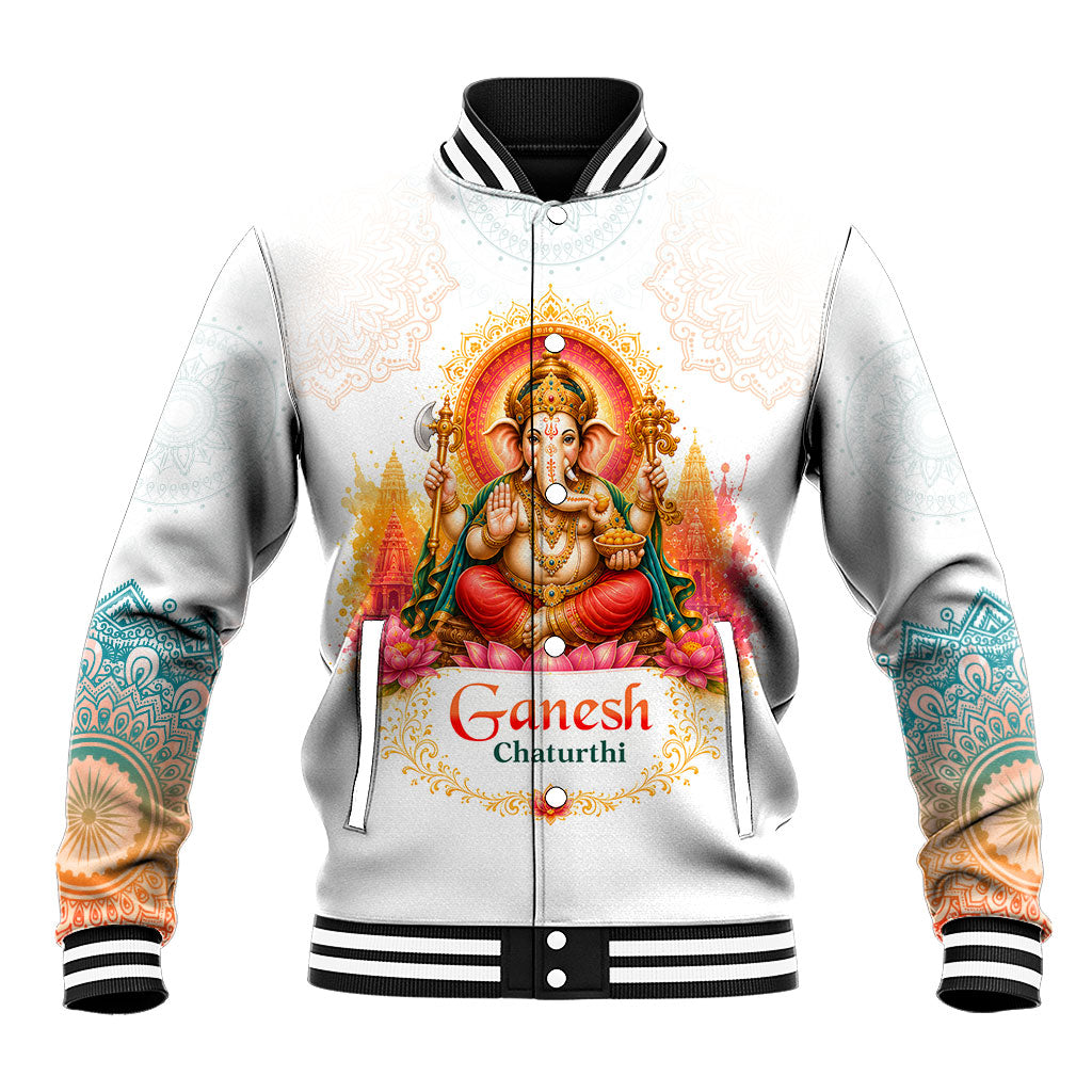 Ganesh Chaturthi Lord Ganesha Baseball Jacket Traditional Hindu Elephant God Mandala Art Spiritual