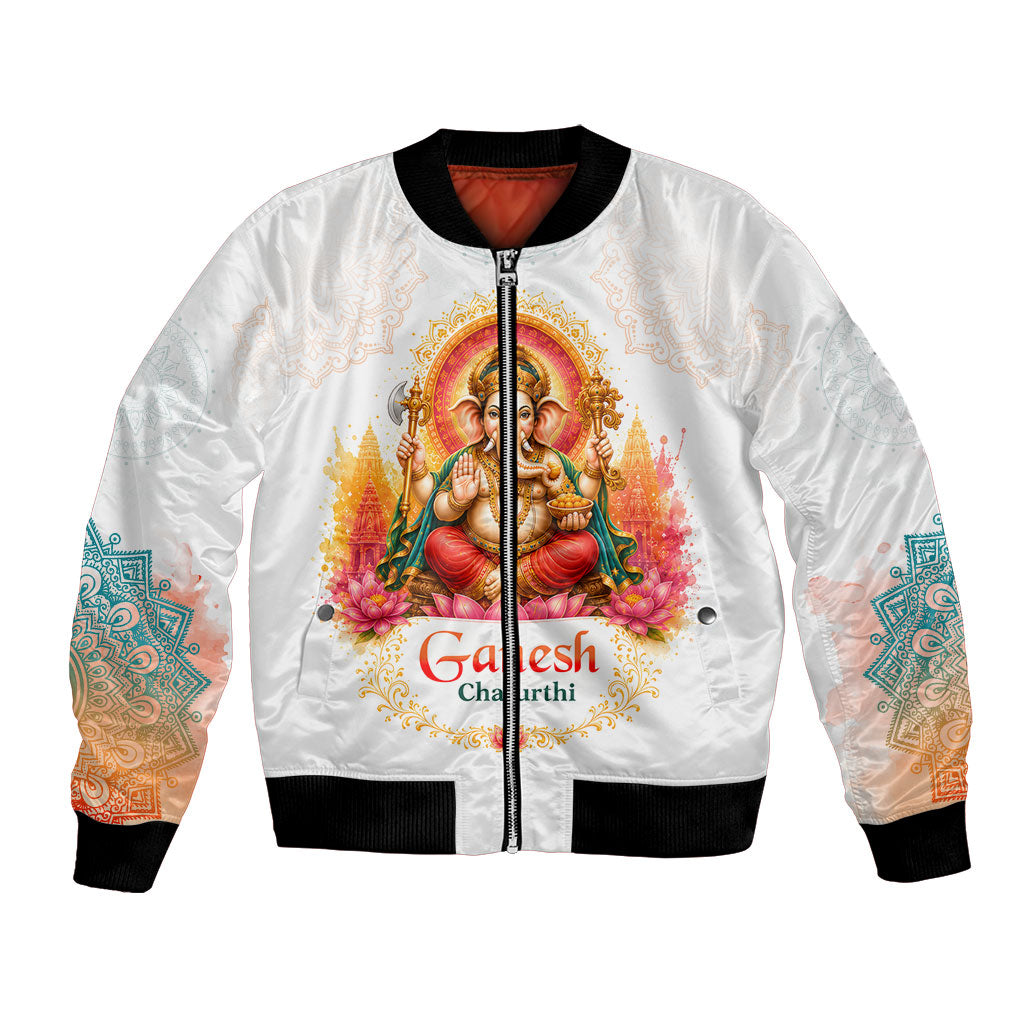 Ganesh Chaturthi Lord Ganesha Bomber Jacket Traditional Hindu Elephant God Mandala Art Spiritual