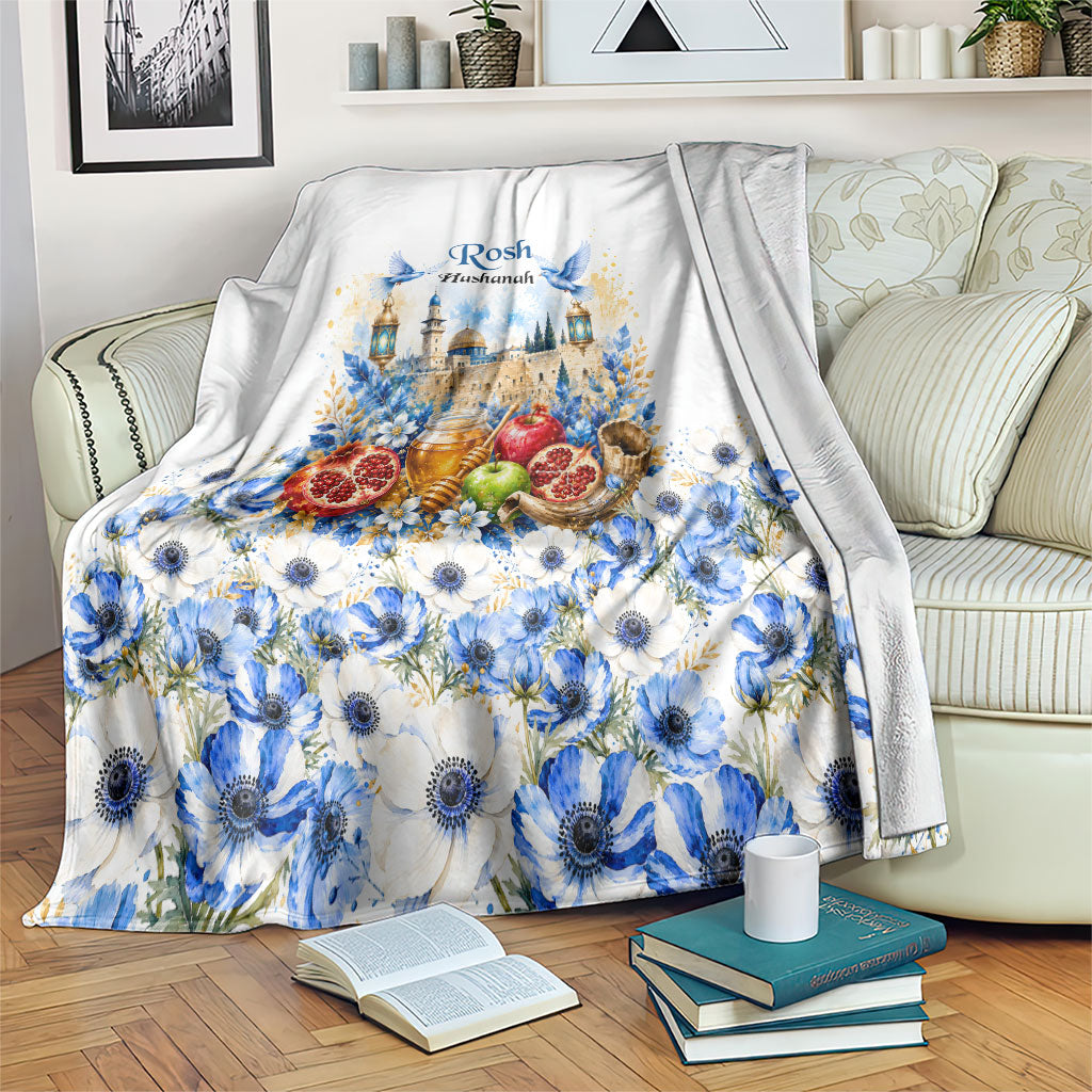 Rosh Hashanah Jewish New Year Blanket Watercolor Floral Apples Honey - Shofar Jewish Holiday