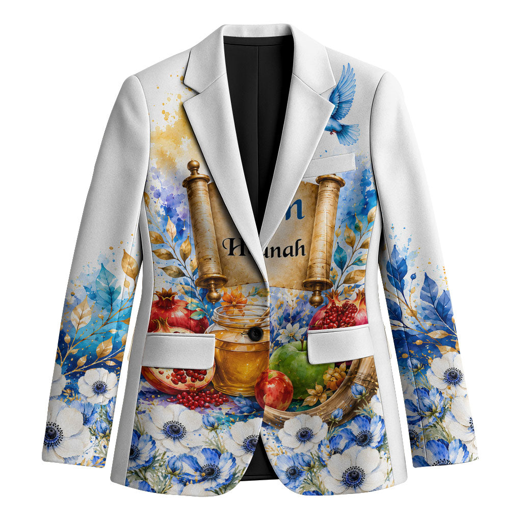 Rosh Hashanah Jewish New Year Blazer Watercolor Floral Apples Honey - Shofar Jewish Holiday