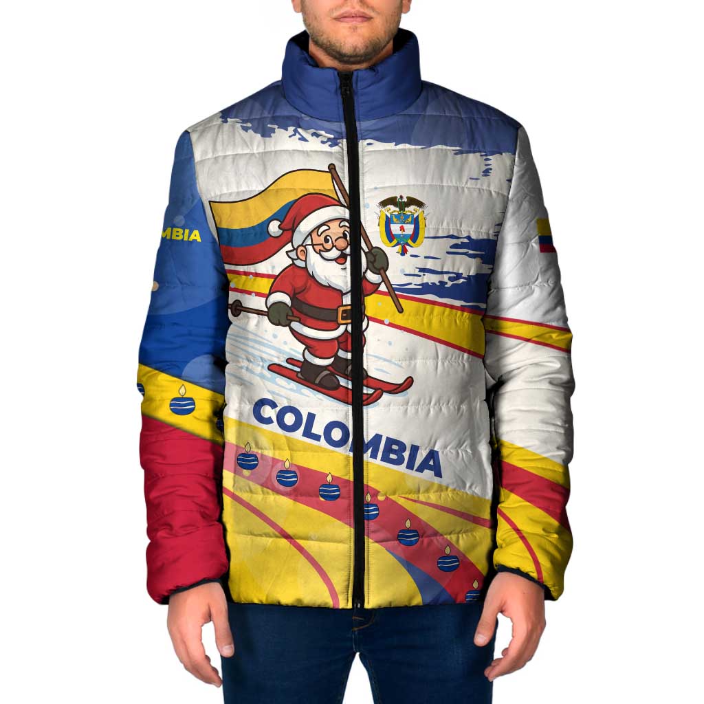 Colombia Christmas Padded Jacket with Santa Skiing Colombian Flag and Holiday Ornament - Wonder Print Shop
