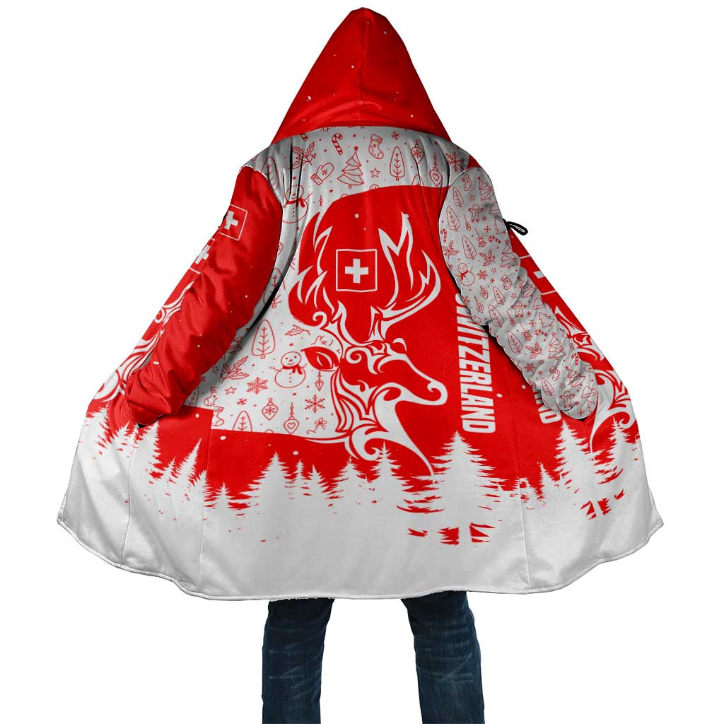 Switzerland Christmas Cloak with Red Reindeer Snow Forest and Holiday Icon - Wonder Print Shop