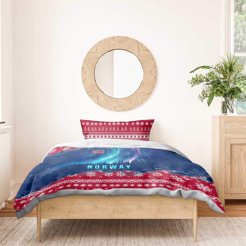 Norway Christmas Bedding Set with Northern Lights Snowflake Pattern and Nordic Forest - Wonder Print Shop