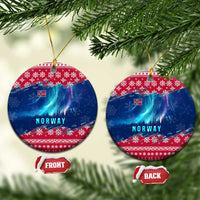 Norway Christmas Ceramic Ornament with Northern Lights Snowflake Pattern and Nordic Forest - Wonder Print Shop