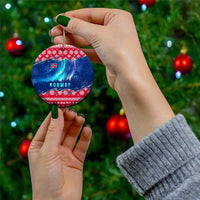 Norway Christmas Ceramic Ornament with Northern Lights Snowflake Pattern and Nordic Forest - Wonder Print Shop