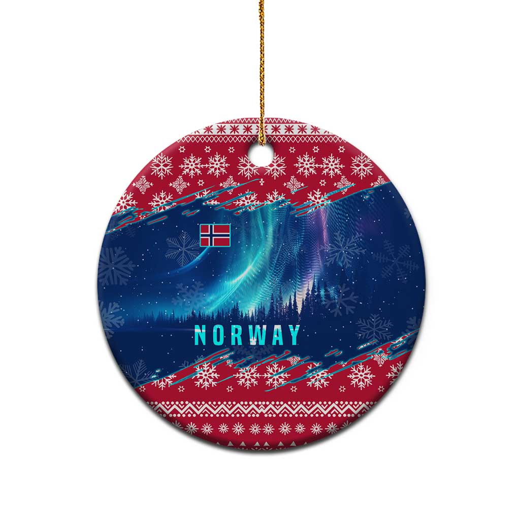 Norway Christmas Ceramic Ornament with Northern Lights Snowflake Pattern and Nordic Forest - Wonder Print Shop