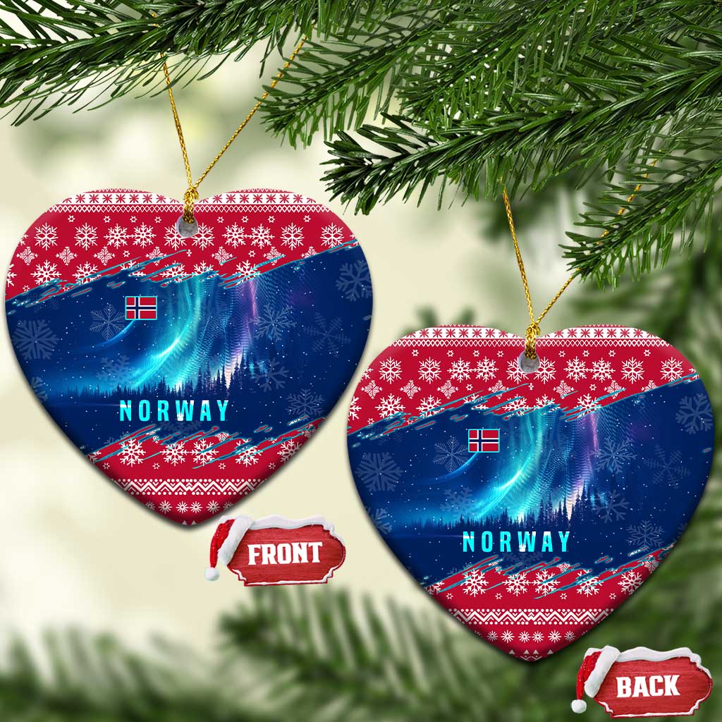 Norway Christmas Ceramic Ornament with Northern Lights Snowflake Pattern and Nordic Forest - Wonder Print Shop
