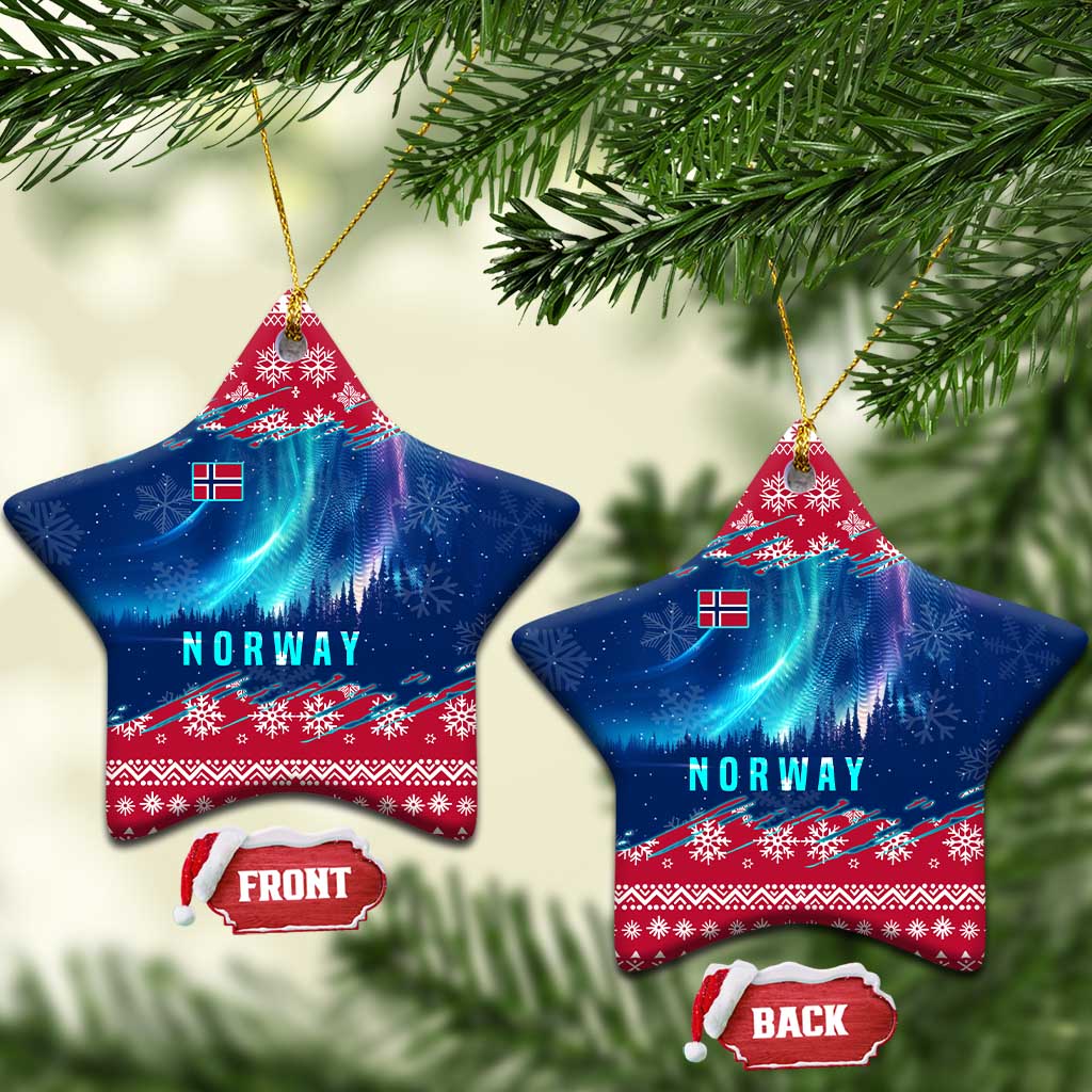 Norway Christmas Ceramic Ornament with Northern Lights Snowflake Pattern and Nordic Forest - Wonder Print Shop