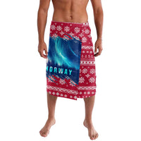 Red holiday lavalava with Nordic snowflake border and northern lights graphic panel