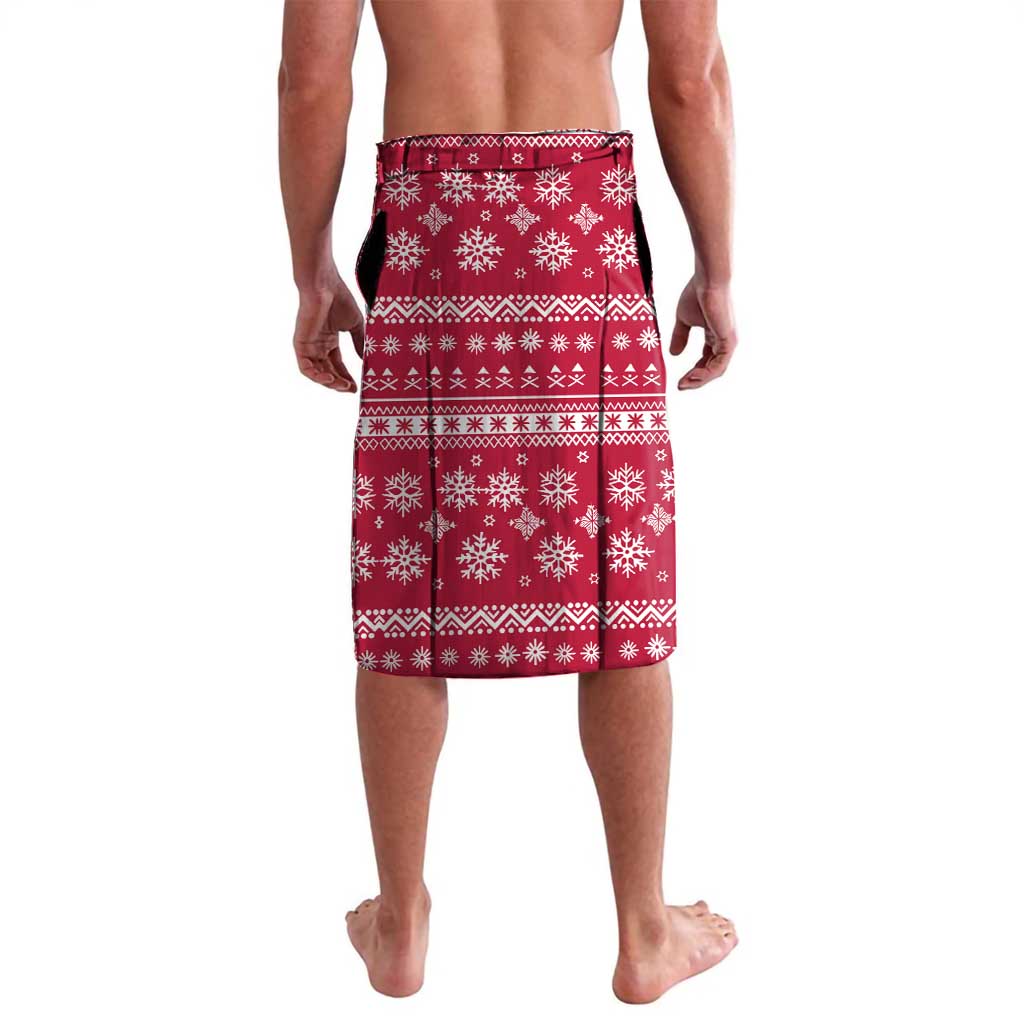 Red holiday lavalava with winter snowflake and Nordic pattern, elastic waistband