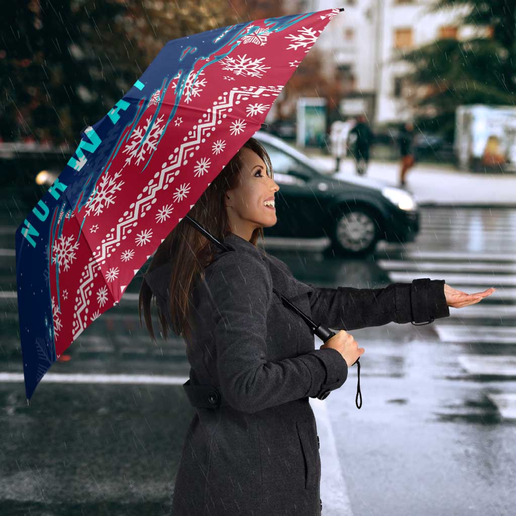 Norway Christmas Umbrella with Northern Lights Snowflake Pattern and Nordic Forest - Wonder Print Shop