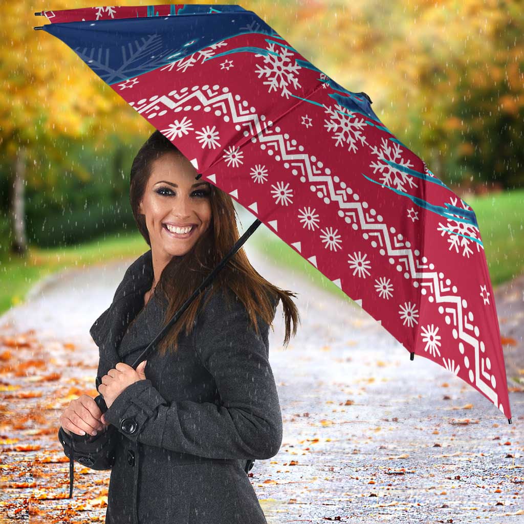 Norway Christmas Umbrella with Northern Lights Snowflake Pattern and Nordic Forest - Wonder Print Shop
