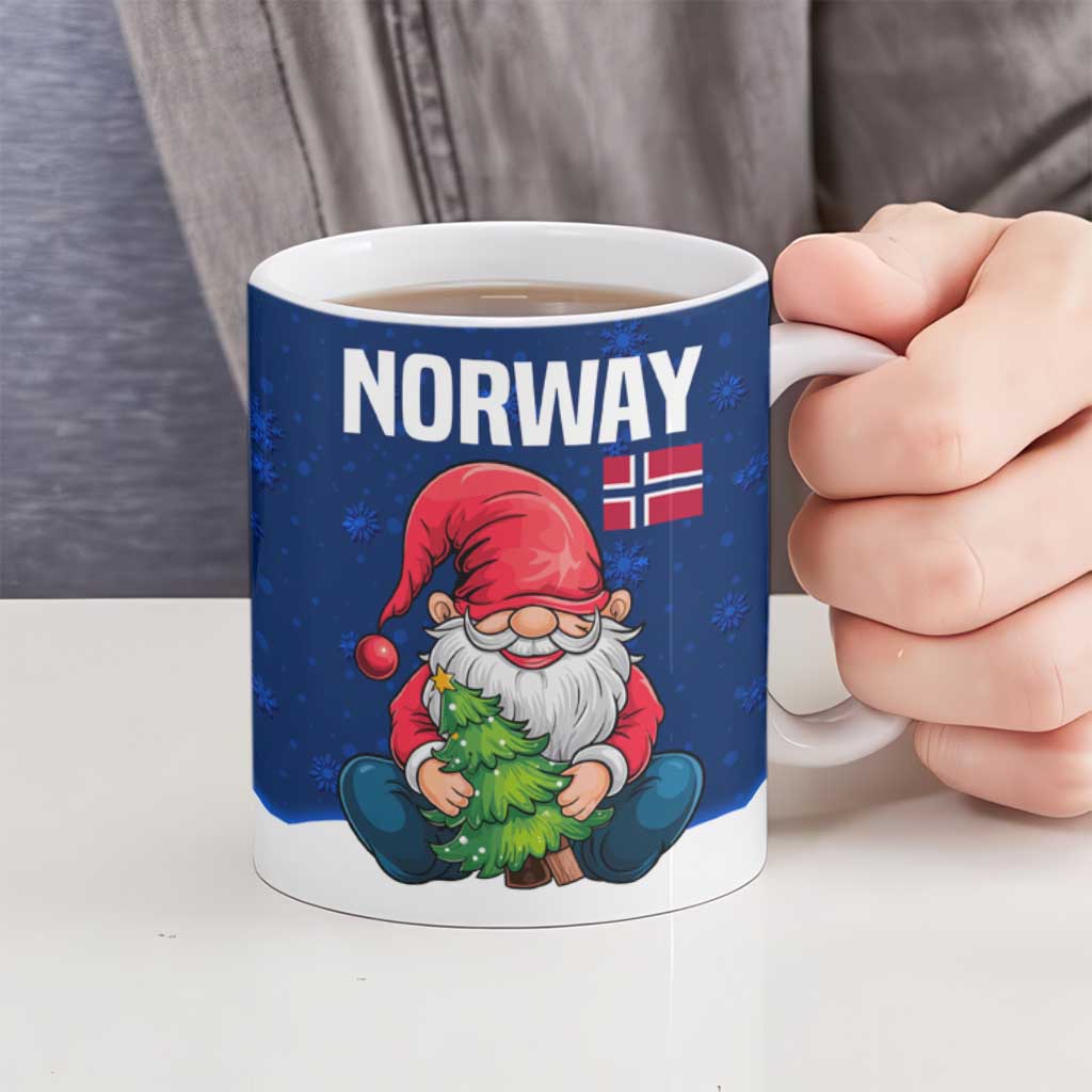 Norway Christmas Ceramic Mug with Nordic Gnome Santa White Tree and Snowflake - Wonder Print Shop