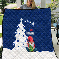 Blue and white Norway Christmas quilt with Nordic gnome Santa, tree, and snowflakes