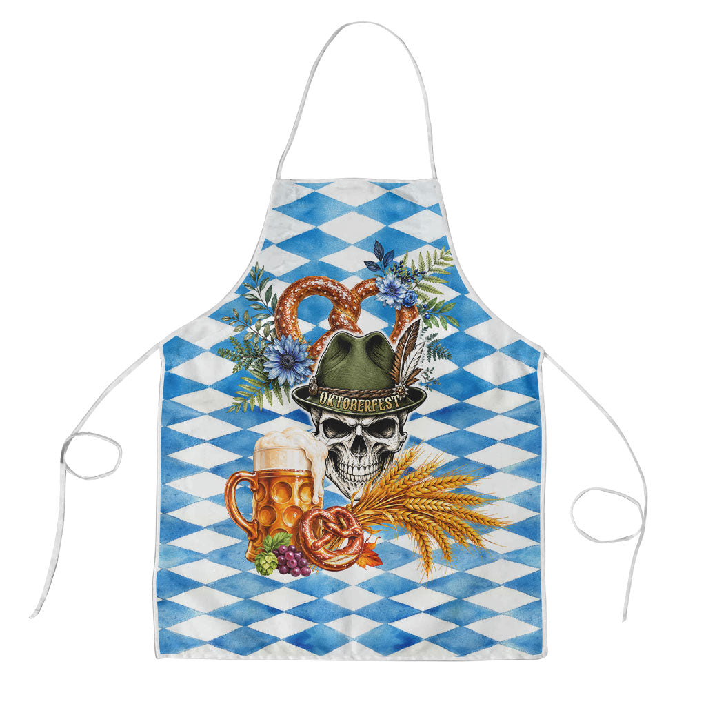 Oktoberfest Skull Bear Apron Vintage Bavarian Crest Beer Stein Pretzel Floral Art