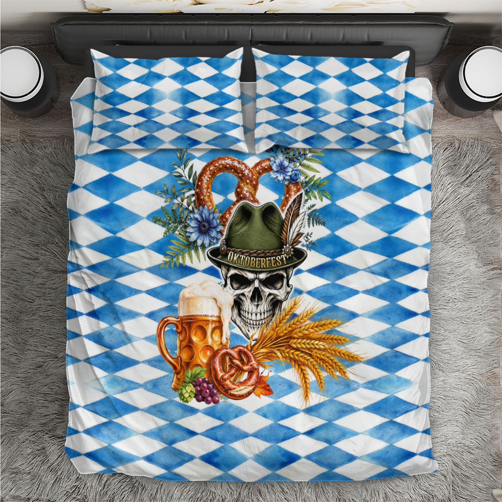 Oktoberfest Skull Bear Bedding Set Vintage Bavarian Crest Beer Stein Pretzel Floral Art
