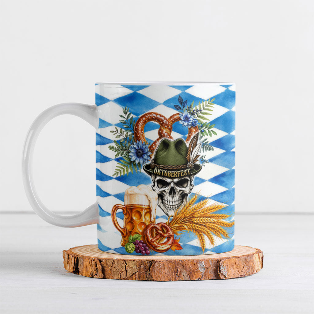 Oktoberfest Skull Bear Ceramic Mug Vintage Bavarian Crest Beer Stein Pretzel Floral Art