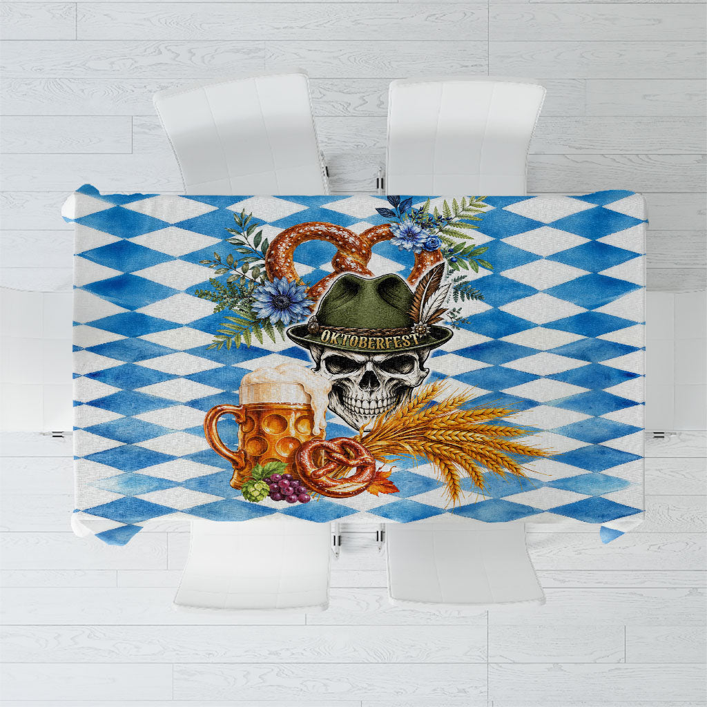 Oktoberfest Skull Bear Tablecloth Vintage Bavarian Crest Beer Stein Pretzel Floral Art