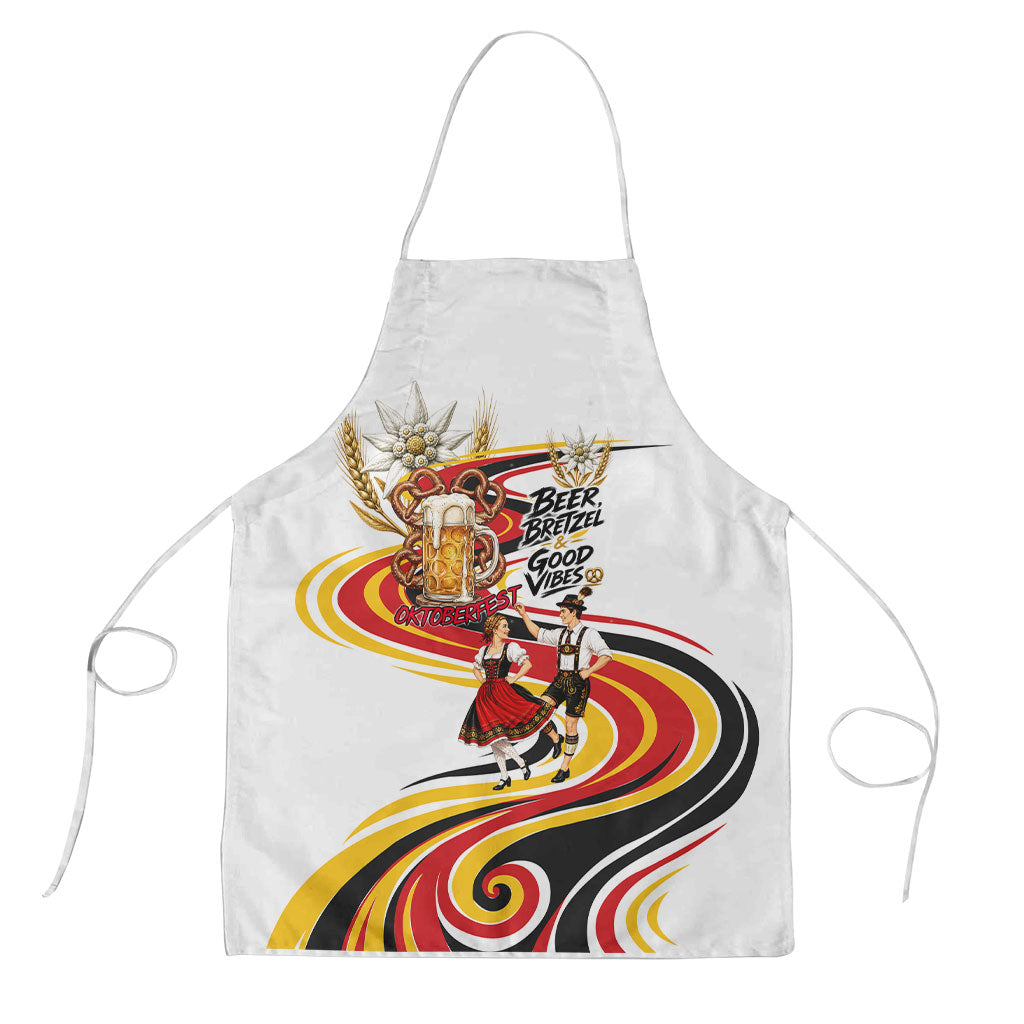 Oktoberfest German Beer Pretzel Bavarian Apron Vintage Cartoon Chicken Edelweiss Good Vibes