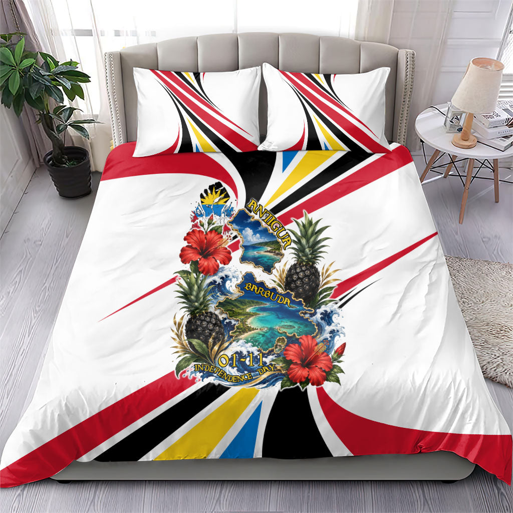 Antigua And Barbuda Independence Day Bedding Set Tropical Island Map Floral Sunburst