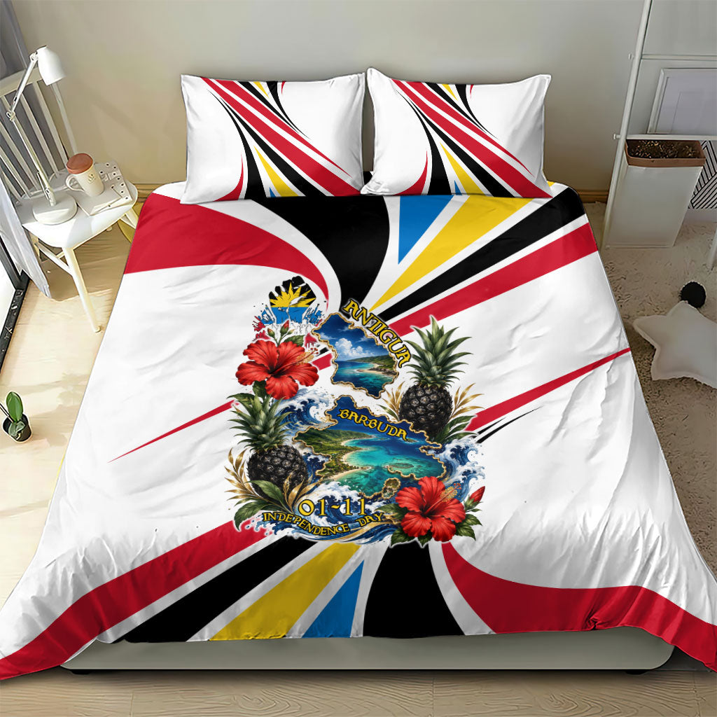 Antigua And Barbuda Independence Day Bedding Set Tropical Island Map Floral Sunburst