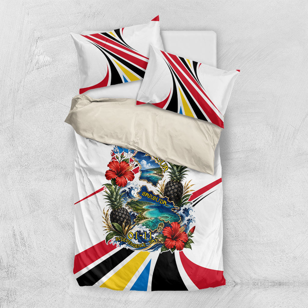 Antigua And Barbuda Independence Day Bedding Set Tropical Island Map Floral Sunburst
